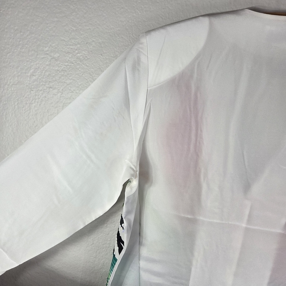 Diane Gilman Silk Beaded Vintage Size M ButtonUp Floral Tunic Blouse White Red - Picture 10 of 16